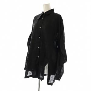 nagonstans 25SS リネンポプリン ボリュームSleeve シャツ 長袖 M ブラック /HK OS