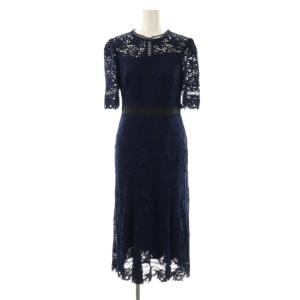レースワンピース マキシ ロング 五分袖 34 紺 ネイビー /AT OS