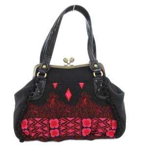 ANNA SUI がま口 ハンドバッグ 肩掛け 黒 ブラック ピンク 刺繍 /GV