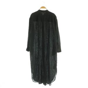 リネンギャザーシャツワンピース ロング バンドカラー F ブラック /MY OS