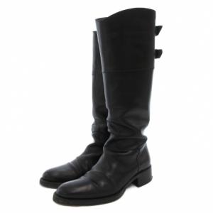 ベルト ロングブーツ ジョッキ レザー 本革 36 黒 ブラック /GV