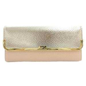 シープレザー ネコ フラップ 長財布 ウォレット ロゴ シルバーカラー ベージュ /GV