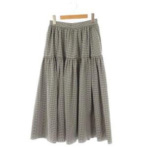 ストレッチギンガムチェックギャザー切替スカート ロング 36 ブラック ホワイト /DF OS