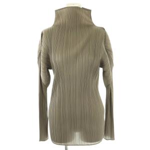 イッセイミヤケ プリーツ ハイネック カットソー 長袖 3 グレー /NR OS