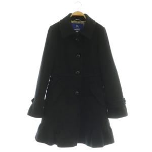 ステンカラーコート ウール アンゴラ フリル 裏地ノバチェック柄 40 ブラック /ES OS
