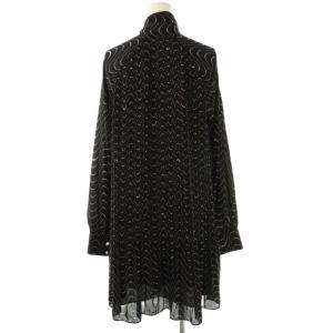 kate spade new york ドット 長袖 ワンピース 総柄 プリーツ 膝丈 2 ブラック /HK OS