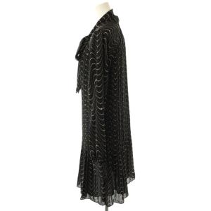 kate spade new york ドット 長袖 ワンピース 総柄 プリーツ 膝丈 2 ブラック /HK OS