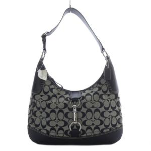 ラージホーボー ショルダーバッグ ワンショルダー シグネチャー キャンバス レザー ブラック F13069