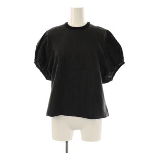 ナイロンビンテージ パフスリーブブラウス 半袖 36 黒 ブラック /AT OS
