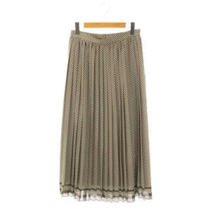 Geo Panel Print Nelly プリーツスカート ロング フレア 38 茶 エクリュ /NR