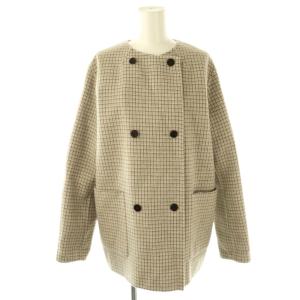 New Motion Caspia ショートコート ノーカラー アウター チェック ウール 38 グレージュ