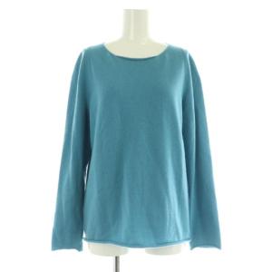 カシミヤクルーネックニット セーター 長袖 リボン ブルー /MY OS