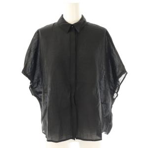 25SS リネン混 襟付きブラウス 半袖 ブラック /DF OS