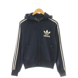 フードトラックジャケット ジャージ パーカー ロゴ スリーライン S 紺 ネイビー /AT OS