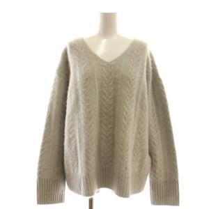 フォックスケーブルニットプルオーバー セーター 長袖 Vネック F グレー /AT OS
