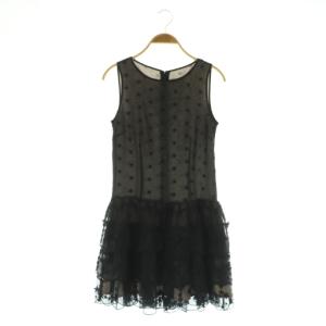 スターシルクノースリーブワンピース ミニ チュール 刺繍 ティアード フリル 38 ブラック /MY OS
