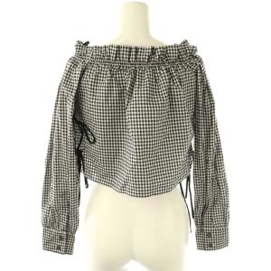 miumiu ギンガムチェックオフショルダーブラウス 長袖 36 ブラック ホワイト /HK OS