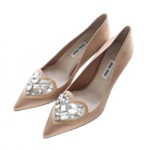 パンプス ピンヒール ポインテッドトゥ ハート ビジュー 34 21cm ピンクベージュ /RI OS