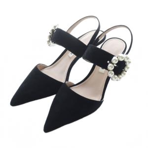 パンプス ポインテッドトゥ ピンヒール ストラップ スエード 34 21cm 黒 ブラック /RI OS