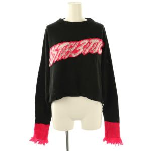 ロゴ クロップド ニット セーター S ブラック レッド /DF OS