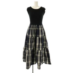ノースリーブ×チェックドッキングワンピース シルク混 F ブラック チャコールグレー /ES OS