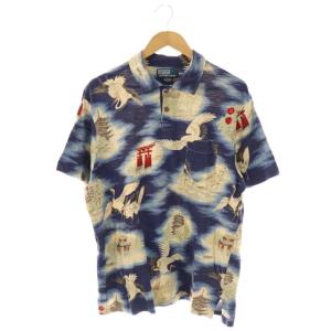 総柄コットンポロシャツ 半袖 紺 マルチカラー /NR OS SH