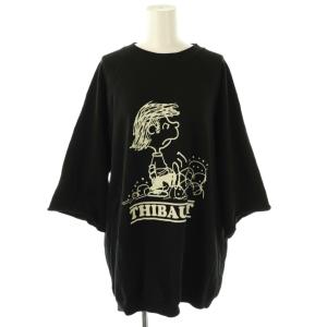 PEANUTS×SPORTS WEAR カットオフスウェット トレーナー 七分袖 L 黒 ブラック /AT