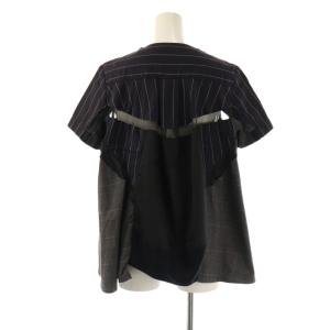sacai ストライプ再構築ドローコードブラウス チェック 1 ネイビー グレー /DF OS