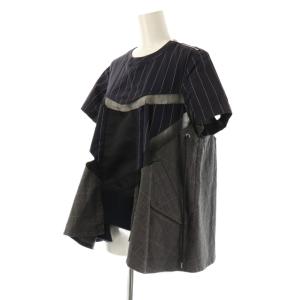 sacai ストライプ再構築ドローコードブラウス チェック 1 ネイビー グレー /DF OS