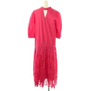 Ameri VINTAGE MEDI 2WAY VOLUME SCALLOP LACE DRESS ワンピース S コーラルピンク