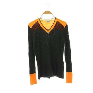 SCOLLO A V TRICOT Vネック 長袖ニット セーター プルオーバー S ブラック オレンジ