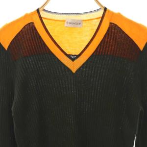 MONCLER SCOLLO A V TRICOT Vネック 長袖ニット セーター プルオーバー S ブラック オレンジ