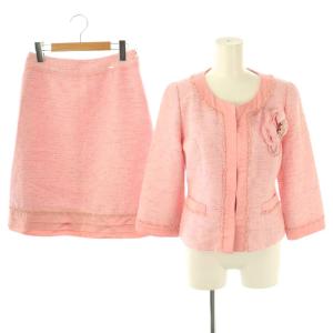 ツイード コサージュ付き ジャケット スカート セットアップ 38 ピンク /CX OS