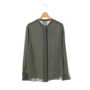 24SS 総柄 長袖 バンドカラーシャツ L ブラック /HK OS