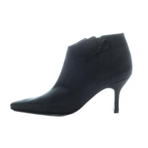 ブーティ ショートブーツ サイドリボン ポインテッドトゥ ハイヒール 6 23.5cm 黒 ブラック /RI