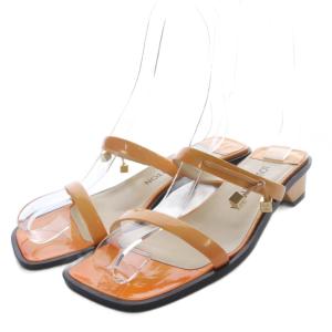 キューブ サンダル ミュール ハイヒール リボンモチーフ エナメルレザー 36.5 オレンジ /YO3