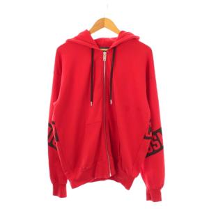 プリントジップパーカー ブルゾン スウェット L レッド ブラック /ES OS
