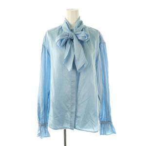 コットンシルクサテン ワイドボウタイブラウス 長袖 36 ライトブルー /HK OS