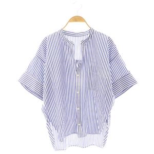 ストライプキーネックシャツ ブラウス 36 ブルー ホワイト /ES OS