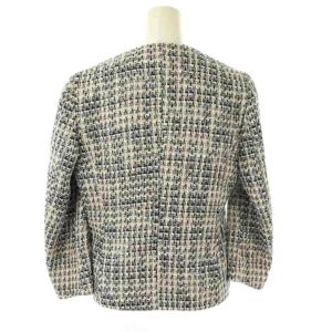 BALLSEY LINTON ツイードノーカラージャケット ラメ リネン混 38 ネイビー ホワイト ブルー /ES OS