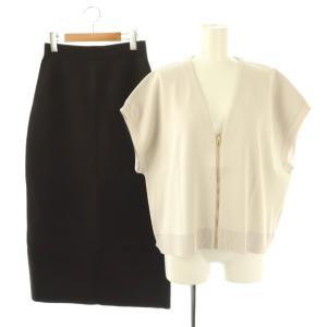 Vネックニットジレ&タイトニットスカートセット 36 ライトグレー ブラック /DF OS