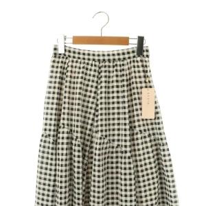 Stola. ボリュームスカートチェック フレア マキシ丈 36 黒 白 グレー /CX OS