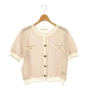 配色リブ半袖ニットカーディガン F ブラウンベージュ ホワイト 25538234 /CX OS