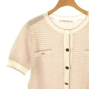 Stola. 配色リブ半袖ニットカーディガン F ブラウンベージュ ホワイト 25538234 /CX OS