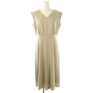 リネンタッチノースリーブフレアワンピース Vネック 38 グレージュ /CX OS