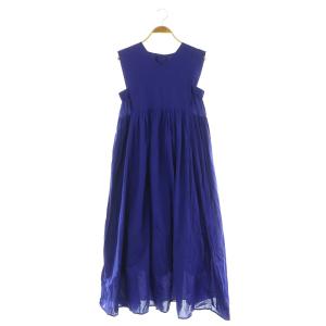 24SS コットンボイルVネックボリュームワンピース ロング ノースリーブ フレア S ネイビー /MY