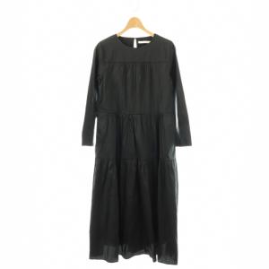 24AW Poly Dupion Solid Tiered Dress ワンピース 長袖 ロング S 黒