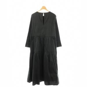 NE QUITTEZ PAS! 24AW Poly Dupion Solid Tiered Dress ワンピース 長袖 ロング S 黒