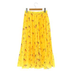 ANAYI サテンボタニカル柄ロングスカート プリーツ 38 イエロー /DF OS
