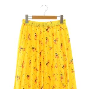 ANAYI サテンボタニカル柄ロングスカート プリーツ 38 イエロー /DF OS